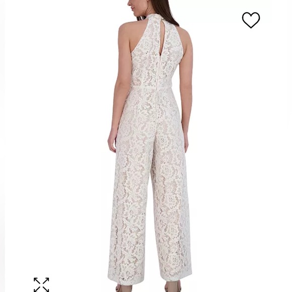 NWT Julia Jordan Knot Neck Halter Lace Ivory / Nude Jumpsuit Size 14. - Picture 3 of 15